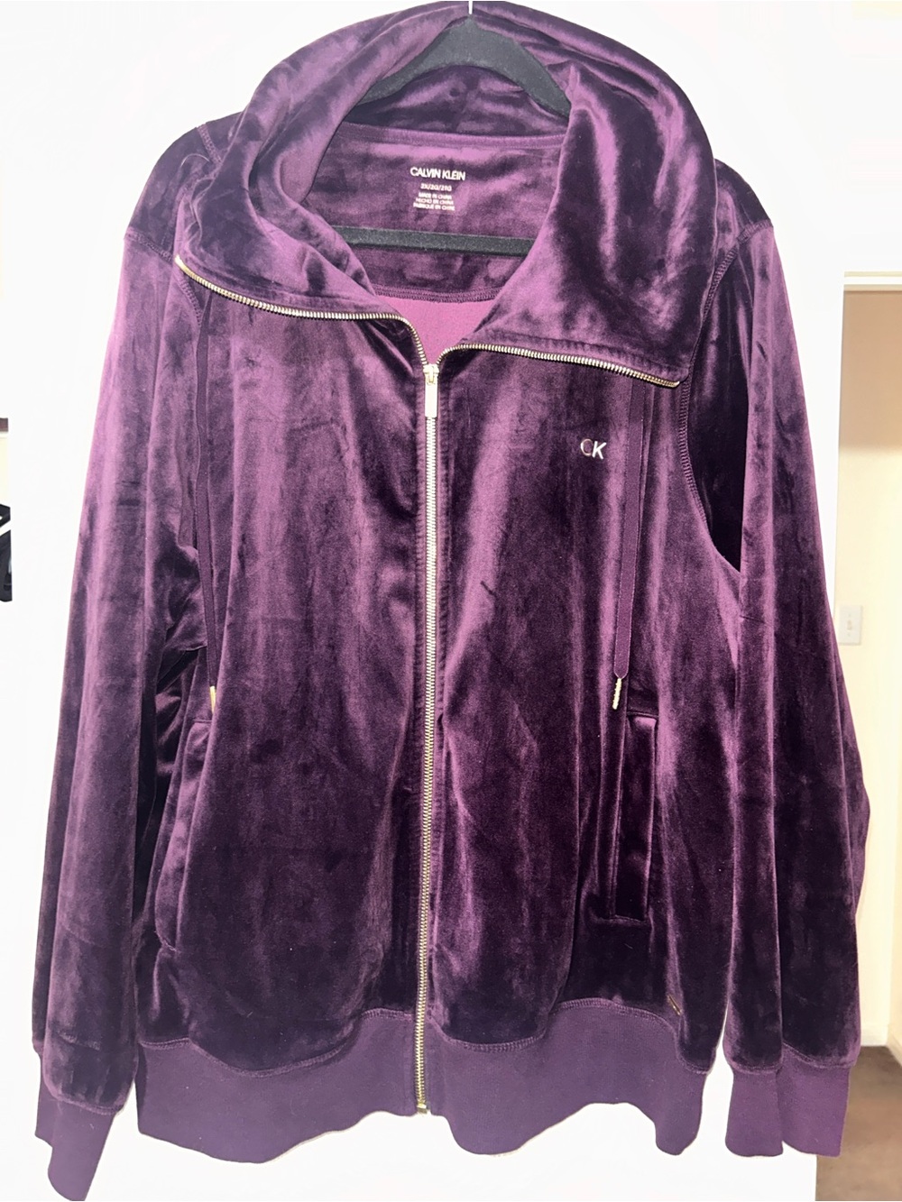 Women’s Calvin Klein Velvet Zip-Front Bomber Jacket - Deep Purple